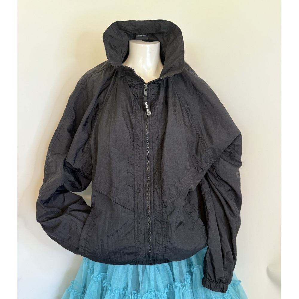 Vtg Rare All Black 90s USA Olympic Men's M Full Zip JC Penney Windbreaker Jacket